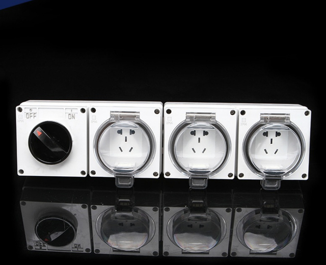 IP66-rated 1-gang switch and 3-gang waterproof socket installed on exterior wall