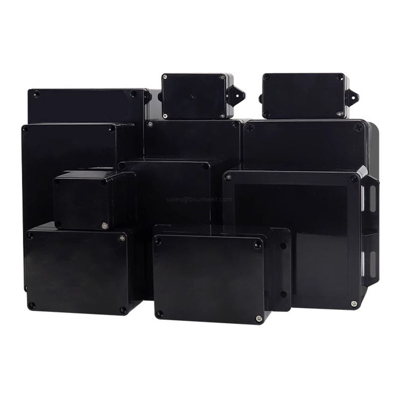 IP67 Waterproof Junction Box Black ABS Plastic Industrial Electrical Enclosure Outdoor Electronics Project Case With Mounting Flange 200x120x75mm