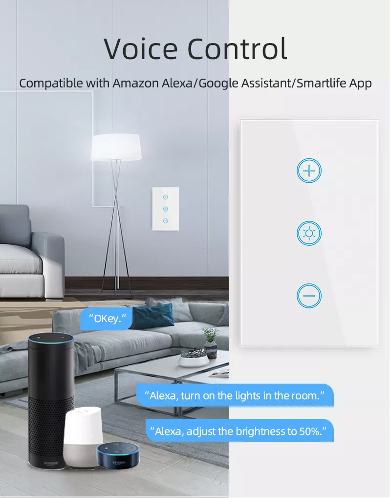 Voice Control Compatible with Amazon Alexa/Google Assistant/Smartlife App