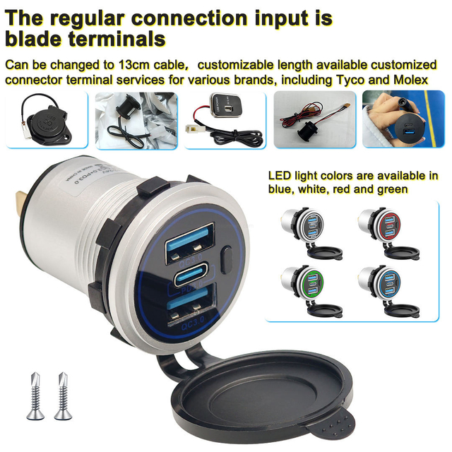 12V 24V 4 in 1 Marine Switch Panel Dual USB PD QC3 Fast Charger Voltmeter Power Socket IP65 Waterproof