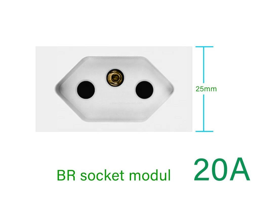 Brazil Standard Wall Socket DIY Custom Combination Modular Electrical Outlet 10A 20A Power Supply Crystal Glass Panel with USB Charging Port Type C RJ45 Network Cable Module and Light Switch