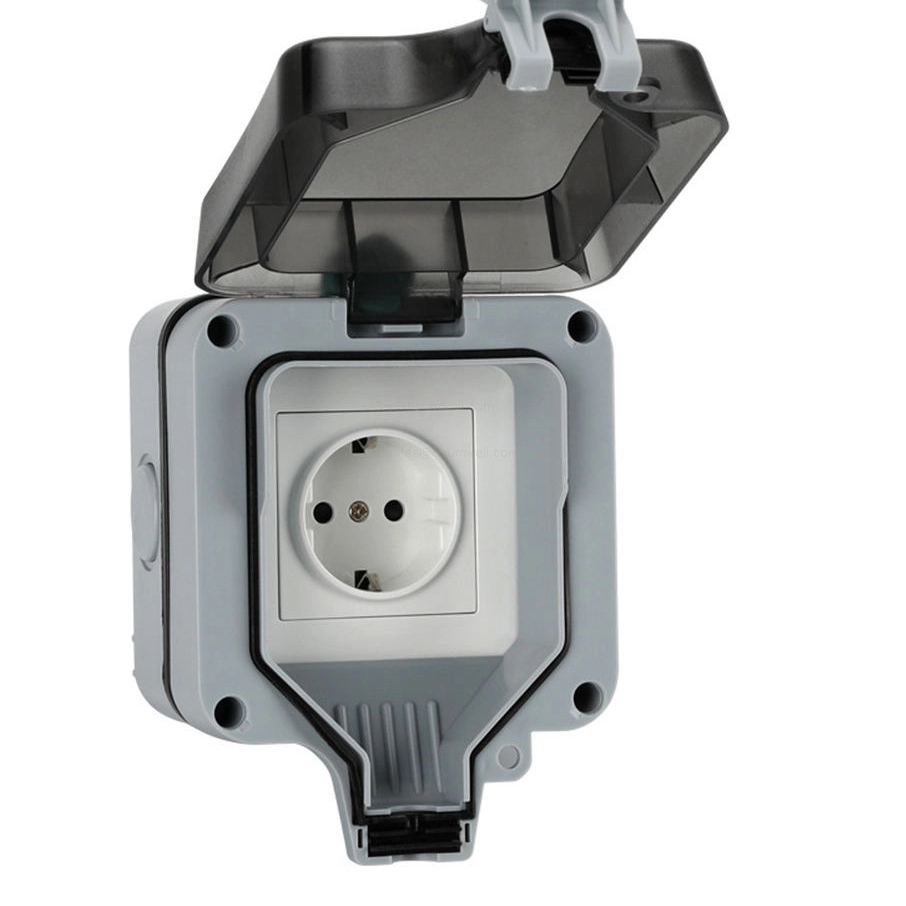Outdoor Weatherproof Wall Switch Socket IP66 Rainproof Dustproof Power Outlet Box with Lockable Cover and Indicator Light for Exterior Garden Patio