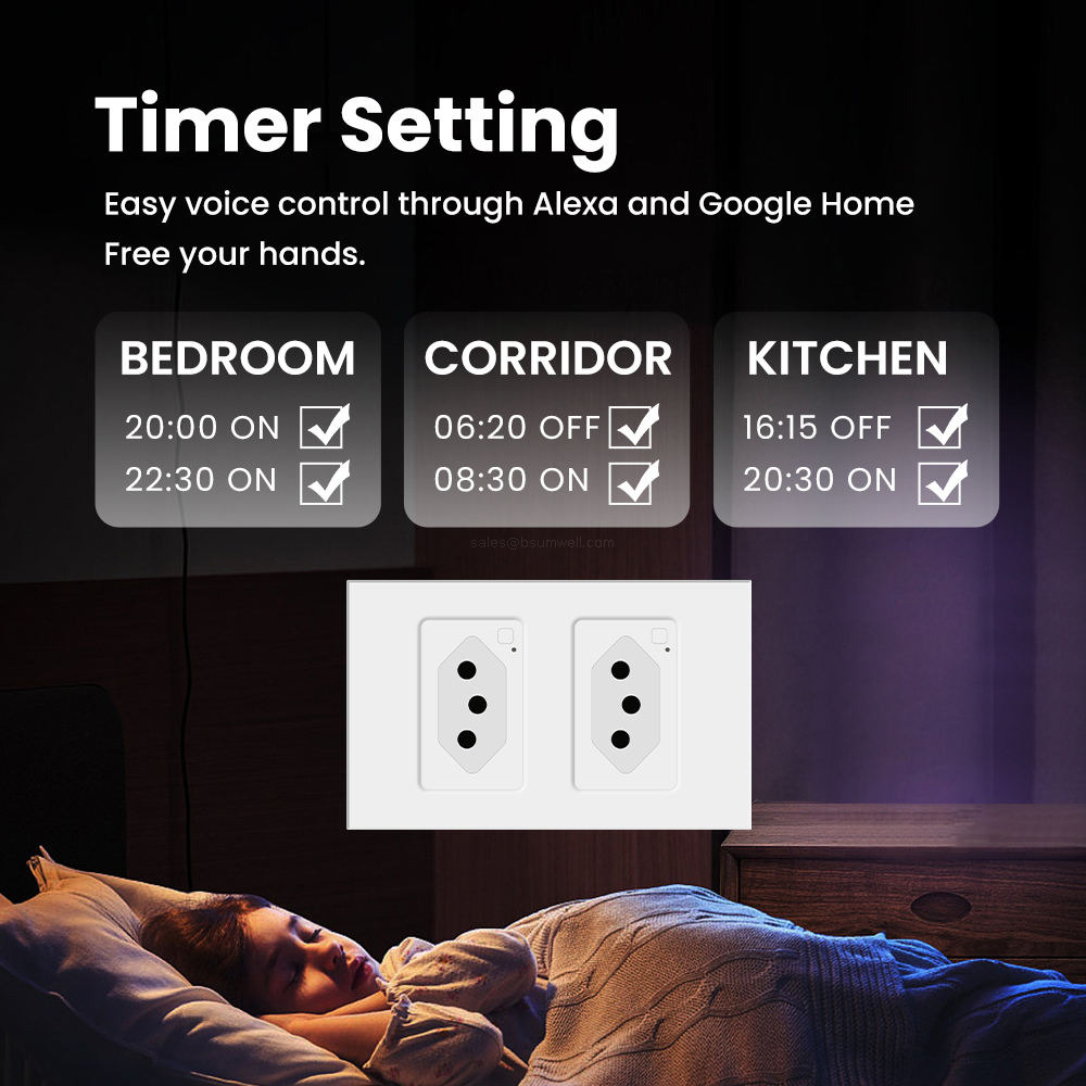 Brazil Standard Smart WiFi Wall Socket 16A Duplex Electrical Outlet Tempered Glass Panel Work with Tuya Smart Life Alexa Google Home