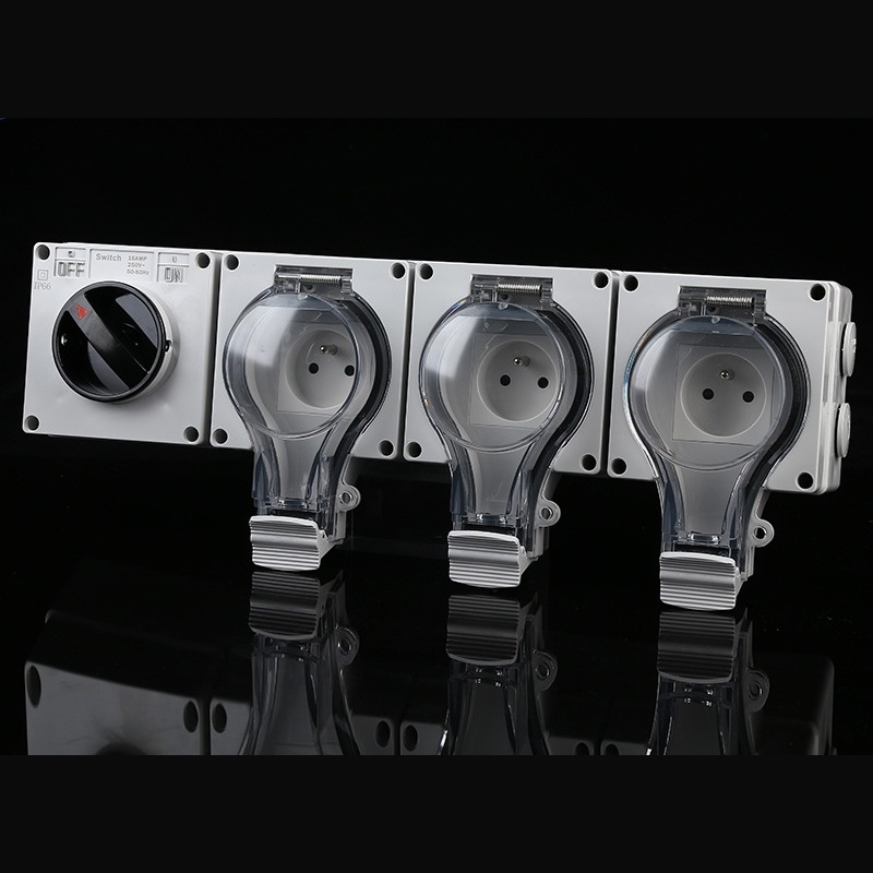 1-Gang Switch + 3-Gang French-style IP66 Waterproof Socket – Triple Outlet Power Distribution Unit with On/Off Switch