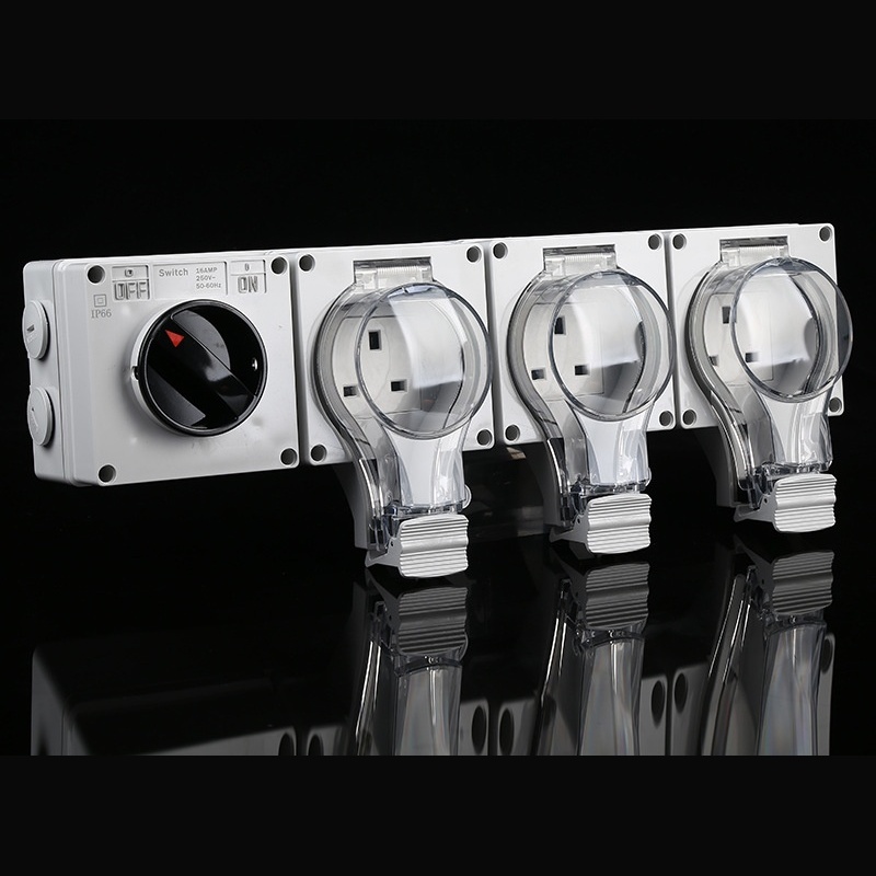 Triple Gang IP66 UK Weatherproof Socket with Switch | 13A British Plug for Industrial Outdoor Power Distribution