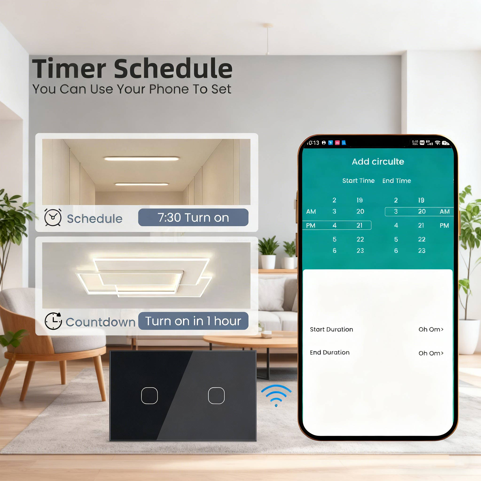 BSUMWELL Touch Light Switch 1/2/3/4 Gang Tuya Wifi Wireless Remote Contro Timer Module for Lights with Alexa