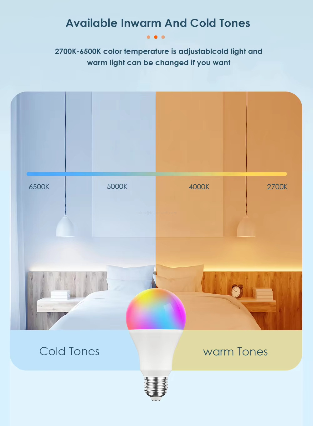 Available inwarm And Cold Tones 2700K-6500K color temperature is adjustablcold light andwarm light can be changed if you want