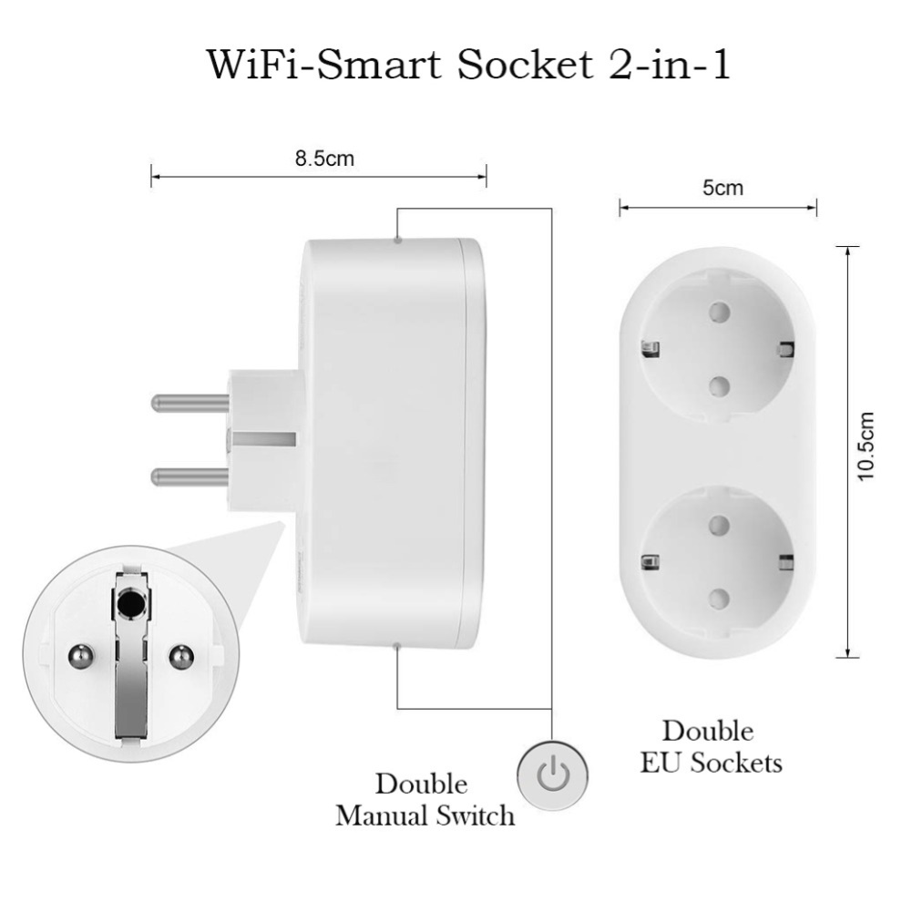Smart Socket Tuya Smart Life 16A 2Pin Round Remote Control Electric Power Smart Plug EU 2 In 1 Smart Plug Works with Alexa