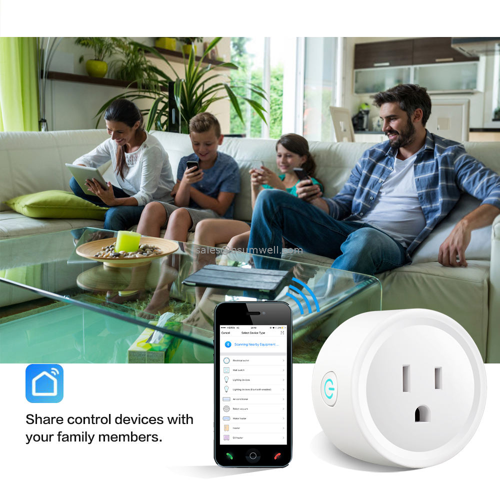 Tuya 16A 220V Wireless Smart Power Plug Energy Monitor Alexa Voice Control US Mini WiFi Smart Plug Socket