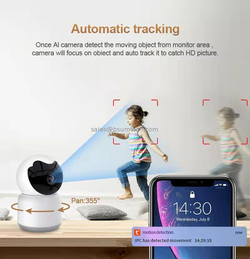 WiFi Smart PTZ Camera Night Vision Motion Detection 2 Way Audio Pan Tilt Human Body Detection Indoor Camera