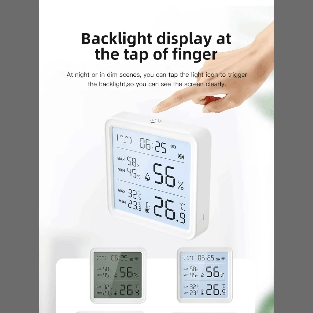{Manufacturer}Tuya Temperature Humidity Sensor LCD Digital Display Compatible with Bluetooth APP Remote Control Thermometer