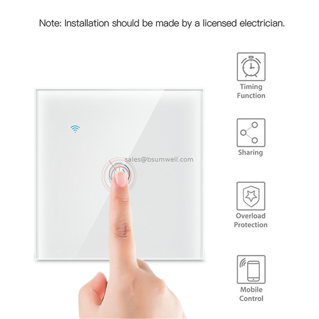 UK Standard Smart Home Black Crystal Glass Panel Light Touch smart switch zigbee