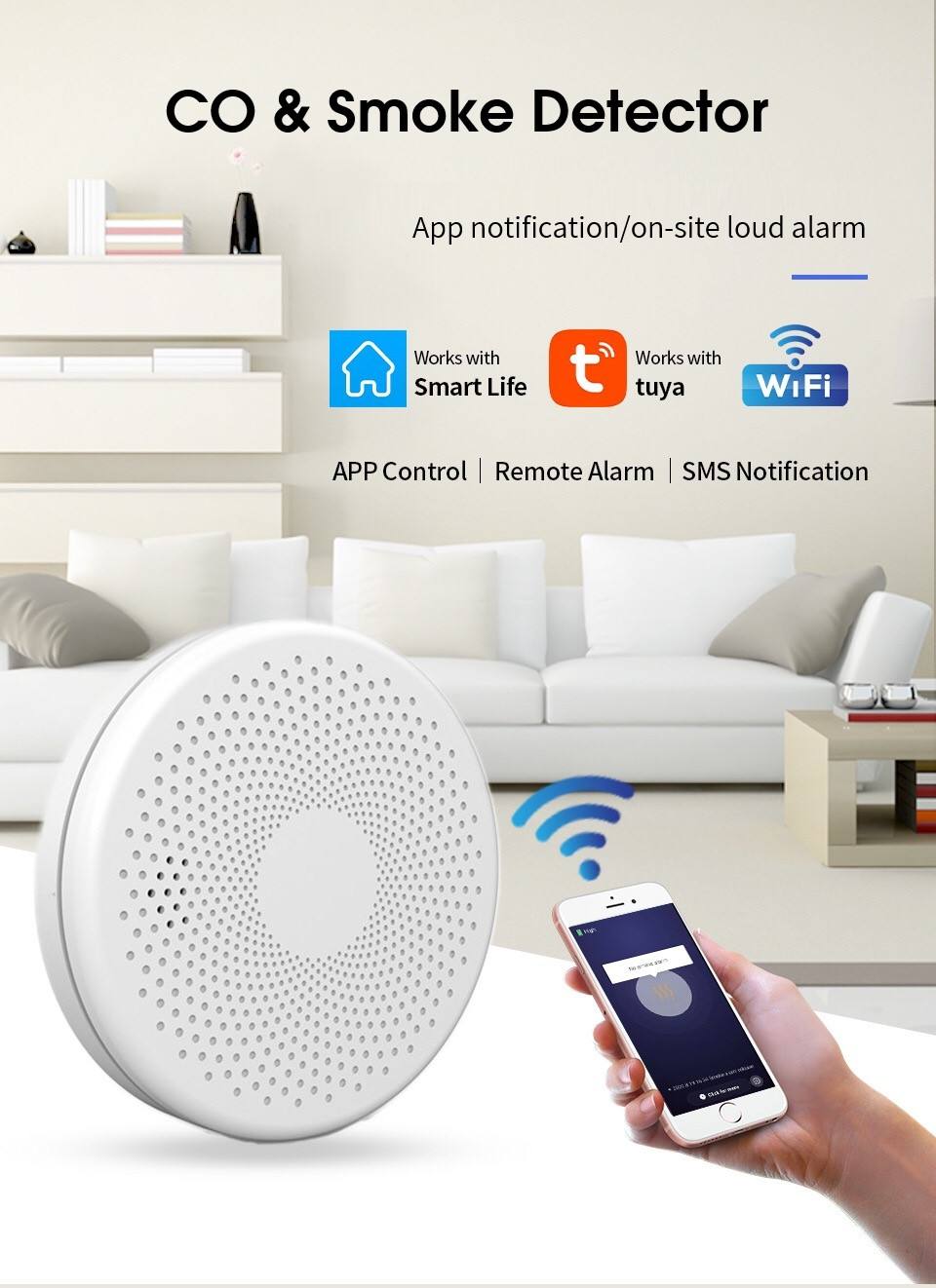 Home Security Tuya Alarm System WiFi Smoke CO Gas Alert Carbon Monoxide and Smoke Detector