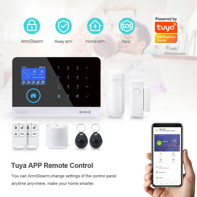 Drop shipping Tuya Wireless Home WIFI GSM Home Security With Motion Detector Sensor Burglar Alarm System APP