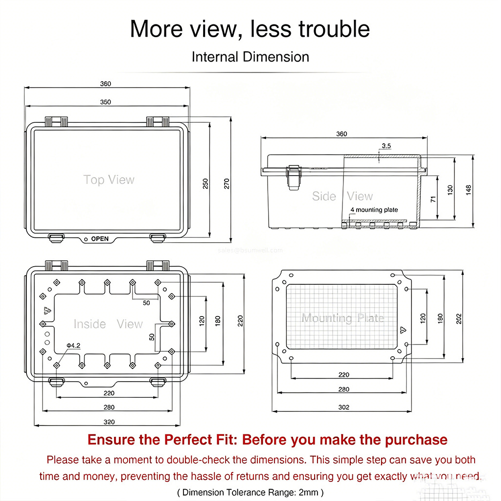 UL94 V0 Flame Retardant PC ABS Waterproof Electrical Junction Box 13.8x9.9x5.9 Inch Plastic Outdoor IP66 Weatherproof Project Enclosure Case