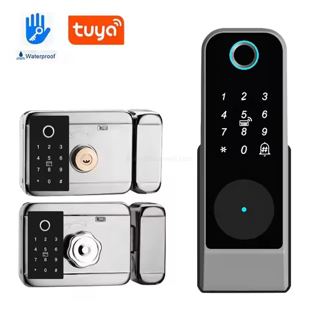 Tuya Smart Door Lock Waterproof Double Sides Rim Iron Lock for Outdoor Garage Door