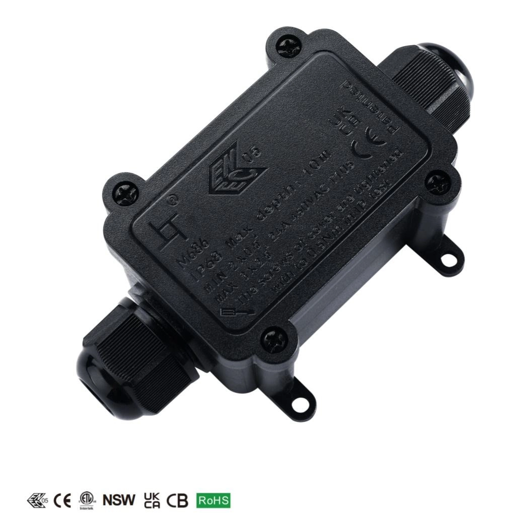 IP68 Waterproof Cable Connector 2 Way Outdoor Electrical Junction Box Tough PC Material Inline Wire Splicer Sleeve for Underground Garden Lighting