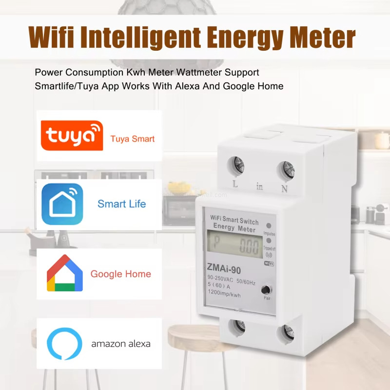 Wifi inteligent Energy Meter Power Consumption Kwh Meter Wattmeter Support Smartlife/Tuya App Works With Alexa And Google Home