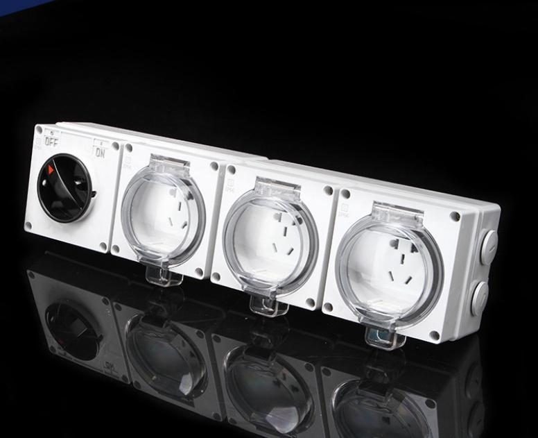 Weatherproof outdoor electrical outlet with switch and 3 sockets for garden/patio use