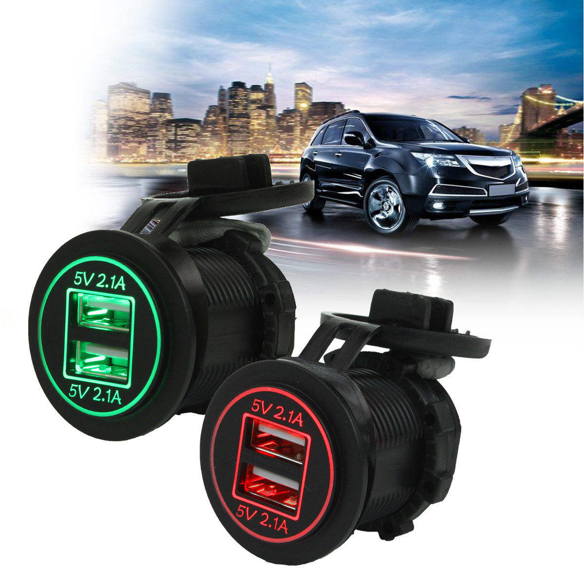 12V 24V Dual USB Charger Socket IP66 Waterproof Power Outlet For Car RV Boat Marine Truck