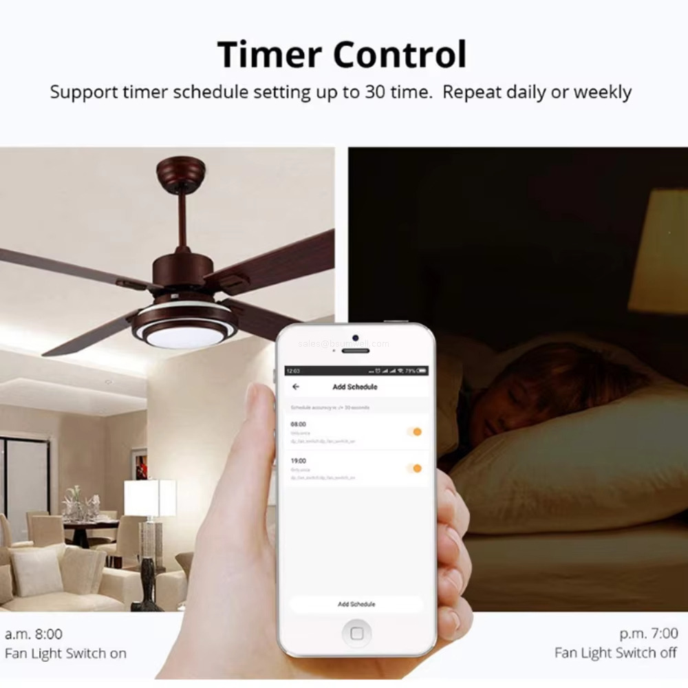 Timer Control Support timer schedule setting up to 30 time. Repeat daily or weekly