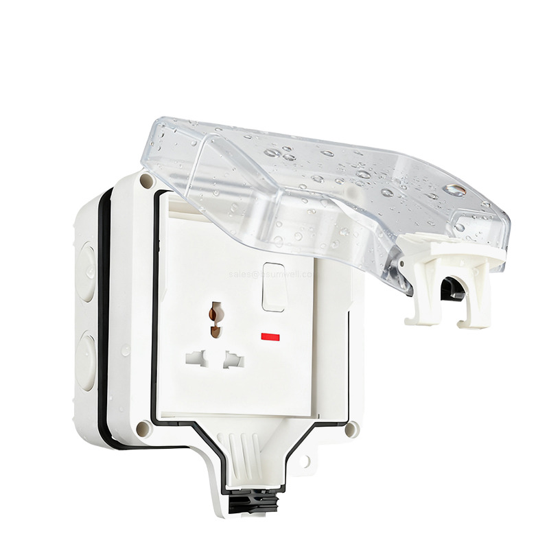 IP66 Waterproof Outdoor 86 Type Switch Socket Box Weatherproof Wall Electrical Outlet Enclosure with Clear Cover and Insulation Base for Exterior Power Supplies