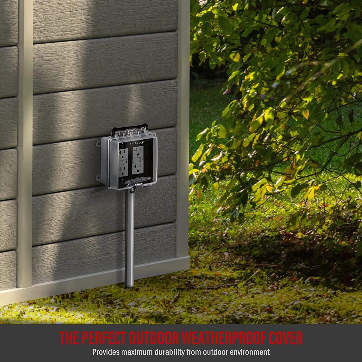 2 Gang Weatherproof Outdoor Outlet Cover Extra Duty In Use Receptacle Protector Dual Decorator GFCI Electrical Box Enclosure Transparent Shield