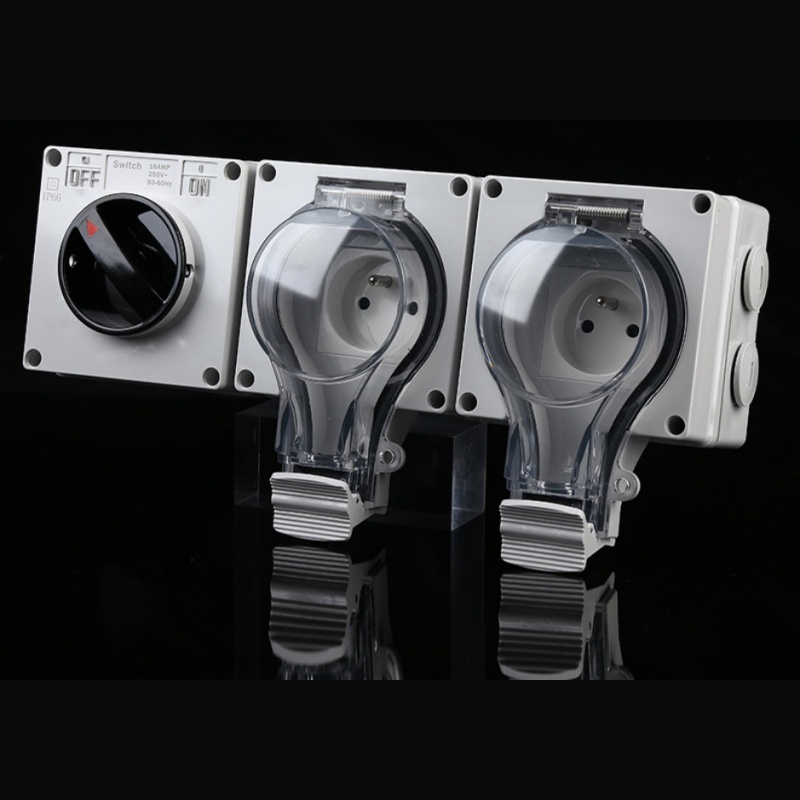 1 Gang Switch + 2 Gang French-style IP66 Weatherproof Socket – Dual Outlet with Master Switch for Heavy-Duty Use