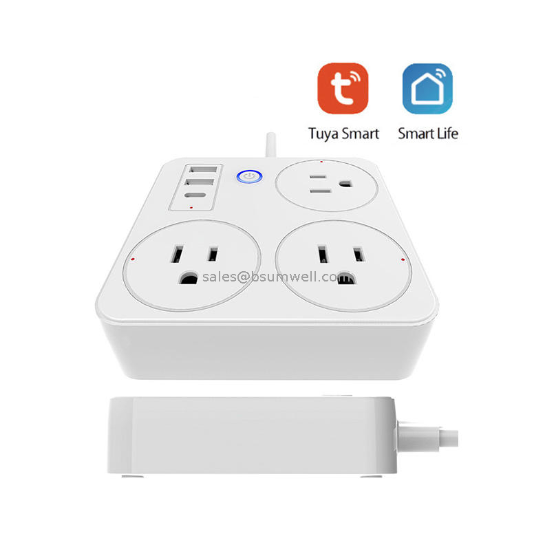 Wifi Smart Power Strip Eu With Type-C Port Tuya App Remote Control Power Socket 10A Works With Google Alexa