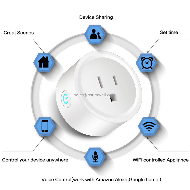 Tuya 16A 220V Wireless Smart Power Plug Energy Monitor Alexa Voice Control US Mini WiFi Smart Plug Socket