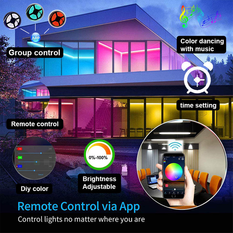 2024 Hot Sale LED Kit Music Sync Voice Control Google Home Alexa Tuya 5M 10M Smart WIFI RGB LED Strip Lights