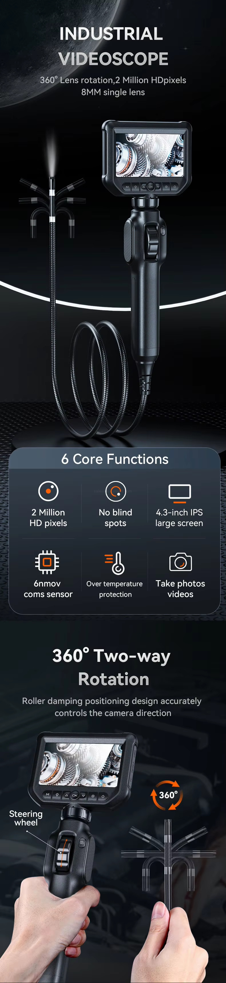 360&deg; Lens rotation,2 Million HDpixels8MM single lens