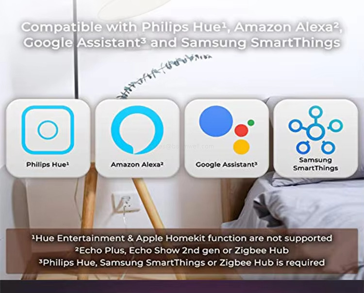 Compatible with Philips Huel,Amazon Alexa2Google Assistants and Samsung SmartThings