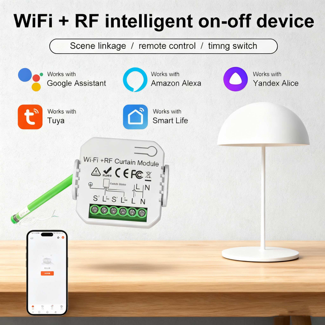 Smart WiFi+RF Curtain Switch Blind Motors Tuya APP 5-Channel Remote Control Learning/Rolling Code for Wireless On Off Garage 