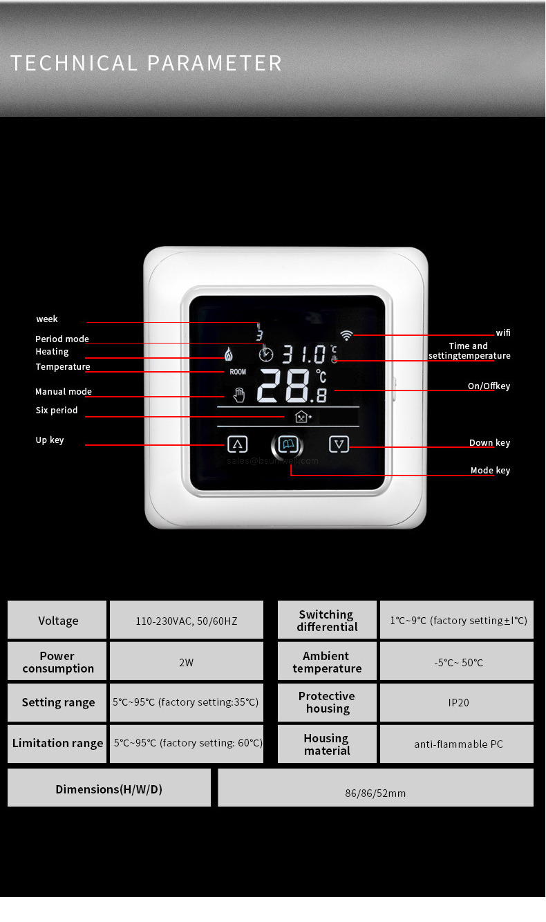 Smart WiFi Electric Floor Heating Thermostat Digital Temperature Controller for Home and Commercial Use