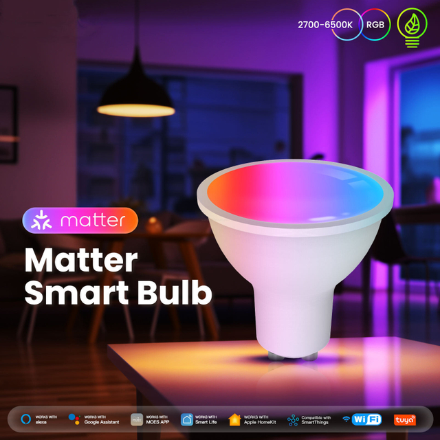 Matter WiFi Smart Bulb gu10 E27 9W RGBWW Dimmable Color Changing Spot Lamp Works with Alexa Google Home Apple Home