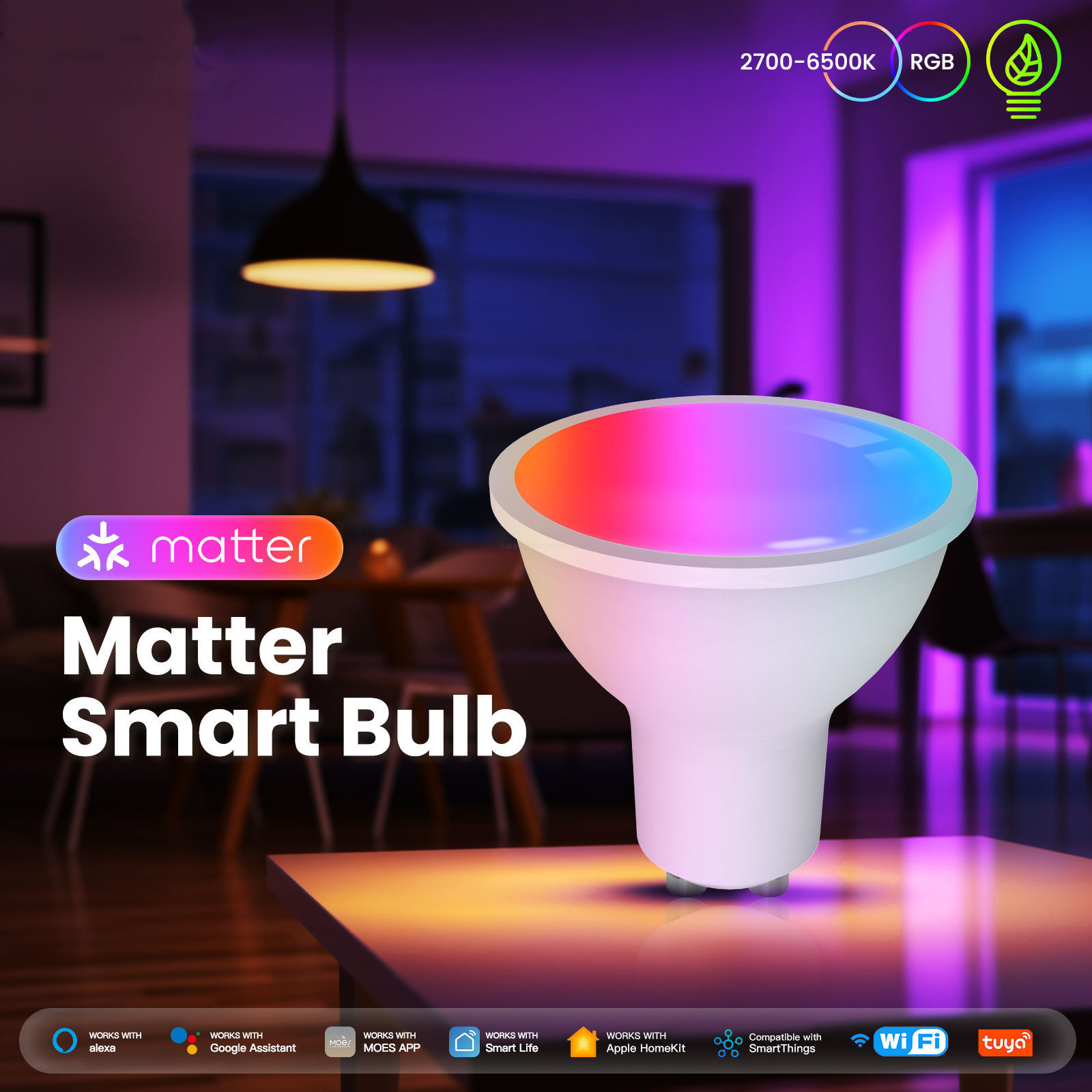 Matter WiFi Smart Bulb gu10 E27 9W RGBWW Dimmable Color Changing Spot Lamp Works with Alexa Google Home Apple Home