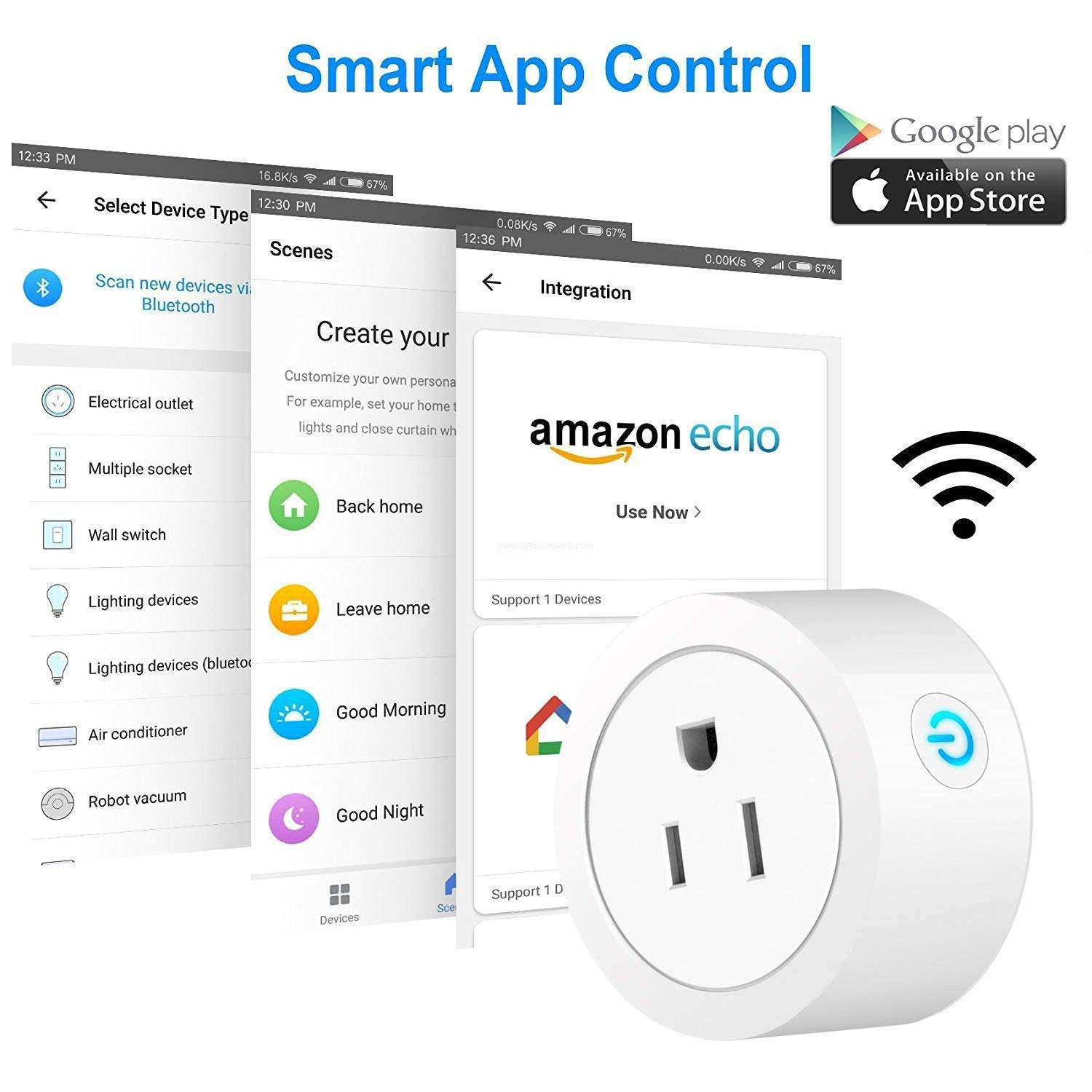 Tuya WiFi Smart Plug 16A/10A Remote Control Power Socket, Works with Google Home & Alexa, US/EU/AU/UK Plugs Available