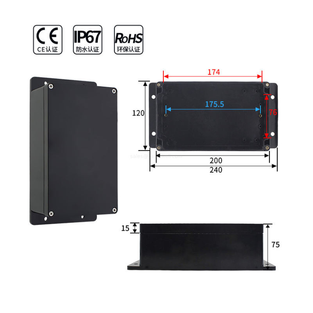 IP67 Waterproof Junction Box Black ABS Plastic Industrial Electrical Enclosure Outdoor Electronics Project Case With Mounting Flange 200x120x75mm
