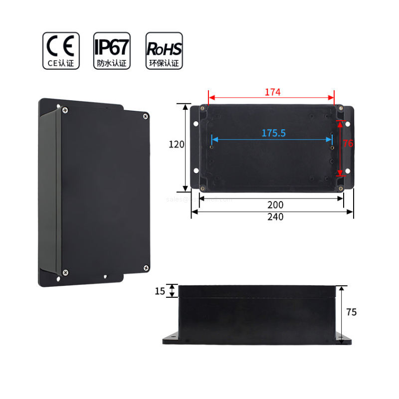 IP67 Waterproof Junction Box Black ABS Plastic Industrial Electrical Enclosure Outdoor Electronics Project Case With Mounting Flange 200x120x75mm