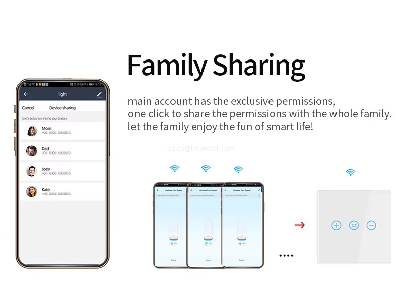 Family Sharing main account has the exclusive permissions,one click to share the permissions with the whole familylet the family enjoy the fun of smart life!