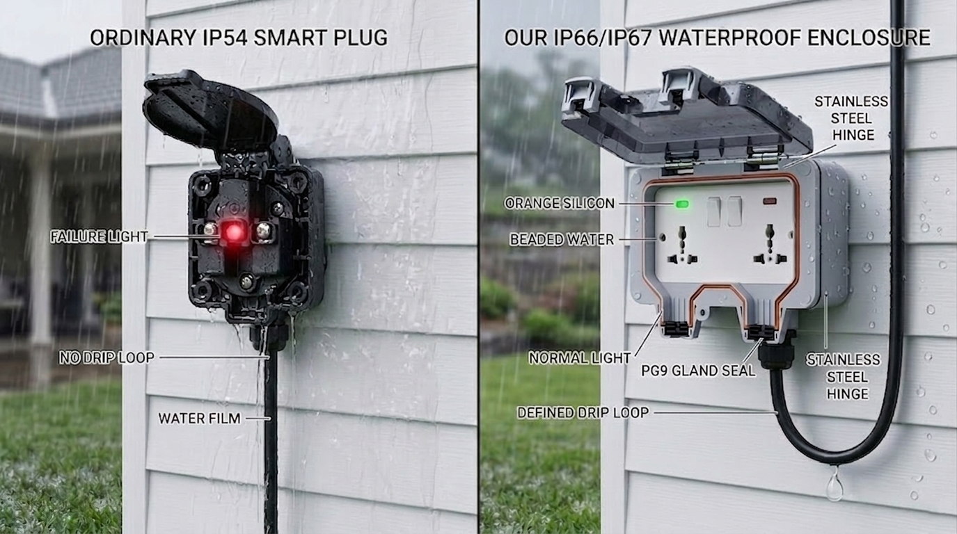 Smart plug offline during rainstorms? IP66/IP67 waterproof enclosure — cut rain-related return rates by 80%, free samples available