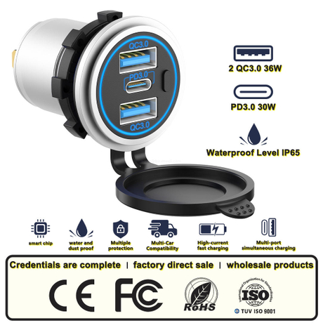 12V/24V 4-in-1 Marine Switch Panel – IP65 Waterproof with USB PD Fast Charger & Voltmeter for Boat RV Truck