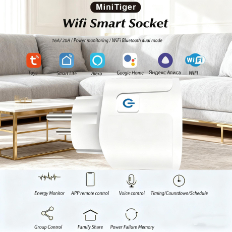 BSUMWELL Wholesale EU WiFi Smart Socket 16A 20A Energy Monitoring Plug for Tuya Smart Life