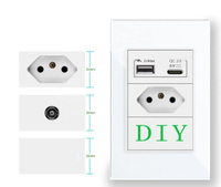 Brazil Standard Wall Socket DIY Custom Combination Modular Electrical Outlet 10A 20A Power Supply Crystal Glass Panel with USB Charging Port Type C RJ45 Network Cable Module and Light Switch