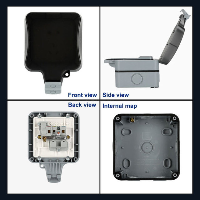 Outdoor Weatherproof Wall Switch Socket IP66 Rainproof Dustproof Power Outlet Box with Lockable Cover and Indicator Light for Exterior Garden Patio