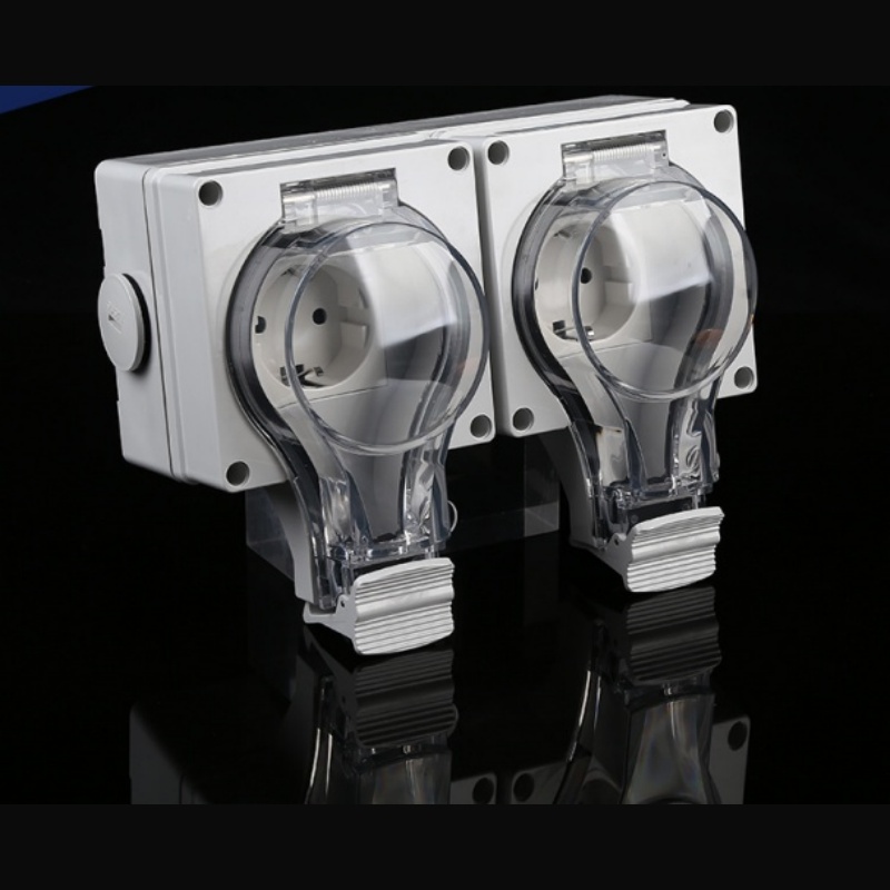 Dual Outlet IP66 German Waterproof Socket - 2-Gang Industrial Power Strip for Multi-Equipment Outdoor Use