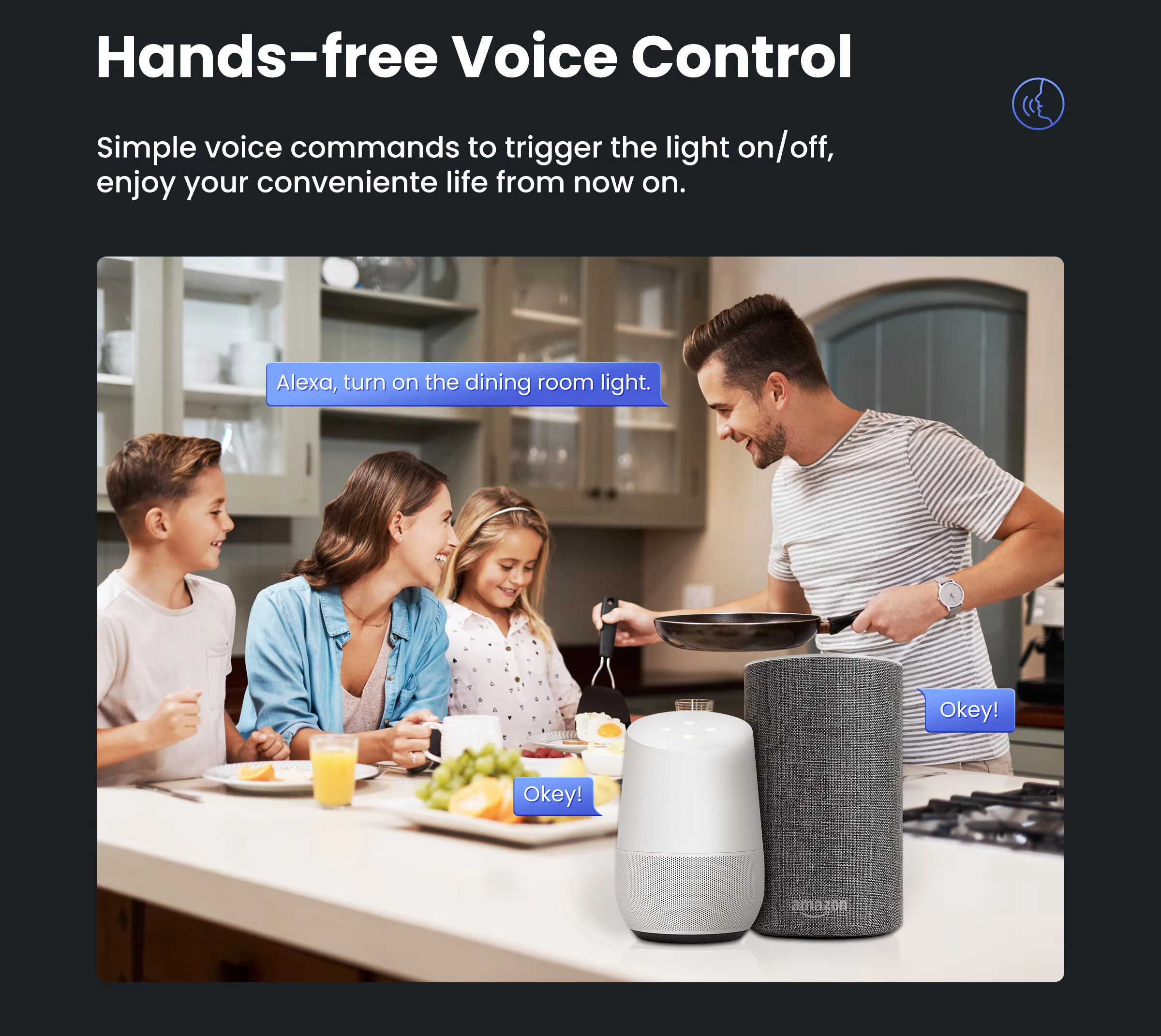 Hands-free Voice control Simple voice commands to trigger the light on/offenjoy your conveniente life from now on.