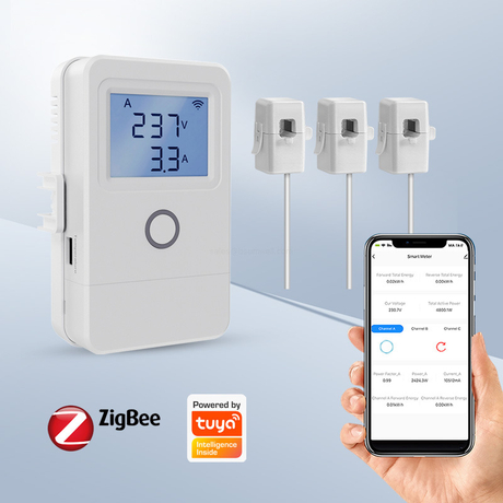 Zigbee Smart Power Meter 80A Tuya Compatible WiFi Energy Monitor with CT Clamp Kwh Consumption Tracker