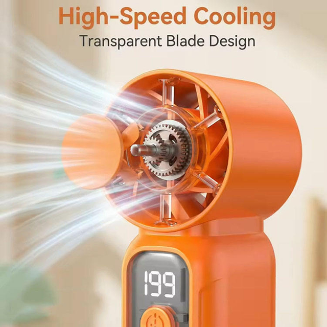 Portable Handheld Mini Fan High Speed Turbo USB Rechargeable Personal Fan with LED Display 199 Gear Adjustable Cooling Blower for Summer Travel